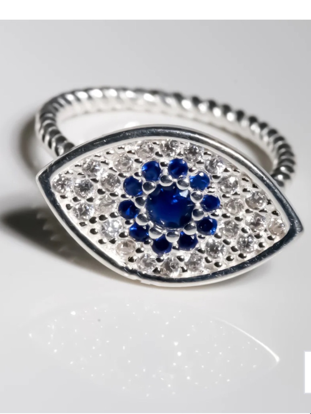 Evil Eye Blue Crystal Silver Anxiety Ring